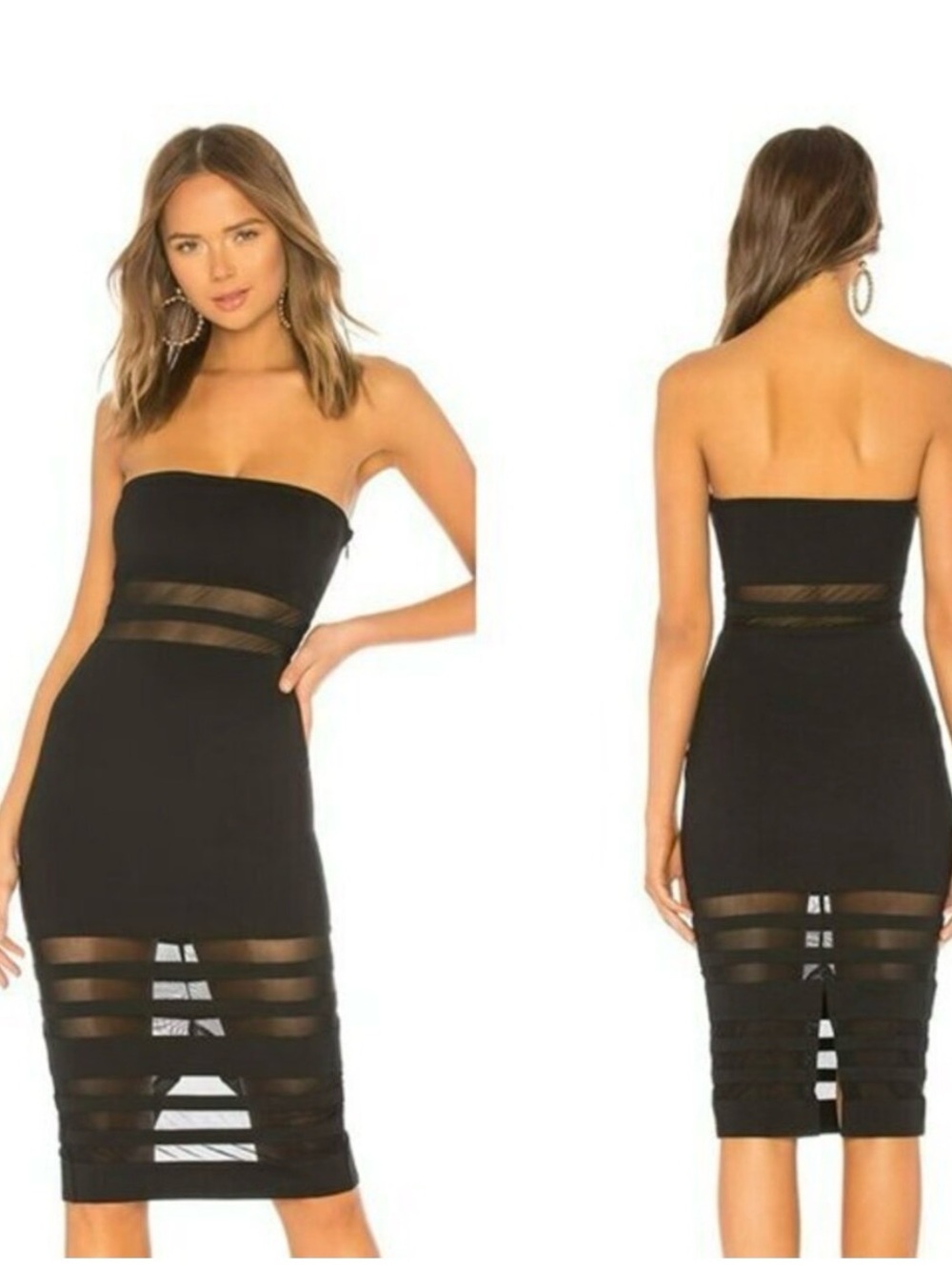 superdown Black Strapless Sheer Panel Midi Dress